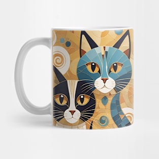 Gustav Klimt's Chromatic Whiskers: Colorful Cat Illustration Mug